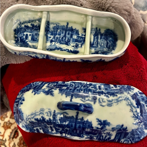 Accents | 180s Antique Flow Blue Transferware Ironstone Covered Dish ...